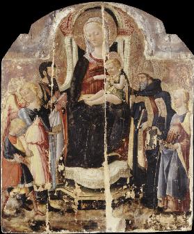 Thronende Madonna mit Kind und Heiligen