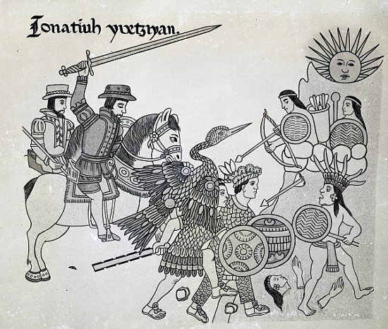 Fight between the Spanish and the Aztecs, plate from ''Antiguedades Mexicanas'' von Alfredo Chavero 1892Spanish School