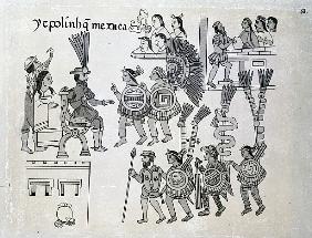The last Aztec Emperor Cuauhtemoc surrenders, plate from ''Antiguedades Mexicanas''