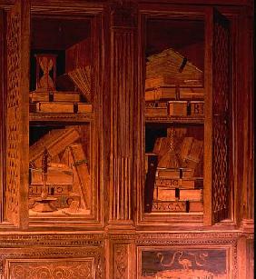 The Study of Federigo da Montefeltro, Duke of Urbino: intarsia panelling depicting a cupboard with l