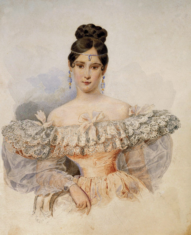 Porträt von Natalia Puschkina, die Frau des Dichters Alexander Puschkin von Brüllow