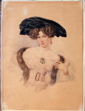 Porträt der Malerin Jewdokija Bakunina (1793-1882) im schwarzen Barett