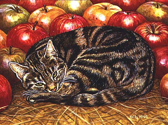 Right-Hand Apple-Cat, 1995 (acrylic on panel)  von Ditz