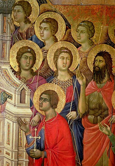 Maesta: Detail of Saints, including St. John the Baptist, 1308-11 von Duccio di Buoninsegna