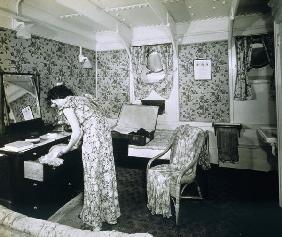 View of a cabin aboard the ''SS Ausonia'' (b/w photo) 