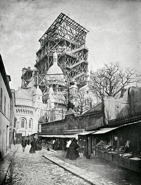 The Construction ot the Sacre Coeur in Montmartre, c.1885-90 (b/w photo)  von French Photographer