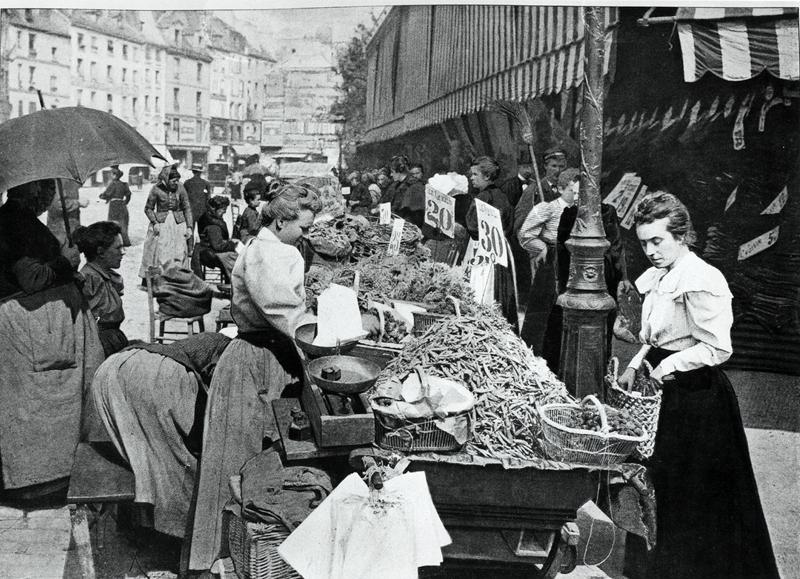 The Street merchant in the rue Mouffetard, Paris, 1896 (b/w photo)  von French Photographer