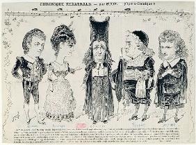 Five caricatures of the cast of a French production of ''The Barber of Seville'',