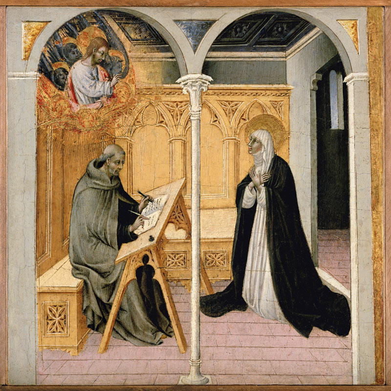 St. Catherine of Siena Dictating Her Dialogues von Giovanni di Paolo di Grazia