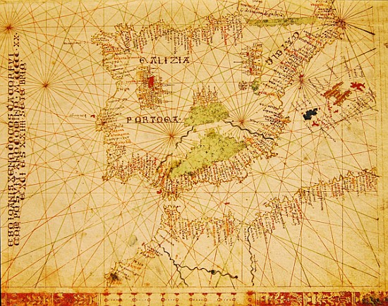 The Iberian Peninsula and the north coast of Africa, from a nautical atlas, 1520(detail from 330910) von Giovanni Xenodocus da Corfu