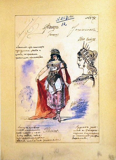 Costume designs for the role of Phrine in the opera ''Faust'', Charles Gounod (1818-93) 1882 von Grigoriev