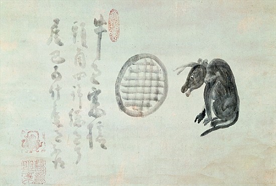 Cow, Oval Window and Haiku (ink on paper) von Hakuin Ekaku
