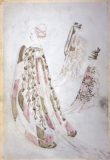 A woman and two men wearing long coats, c.1450 von Italian School