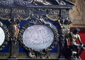 The Farnese Chest, detail of oval inlay depicting the Triumph of Bacchus, Sebastiano Sbarri (fl.1548
