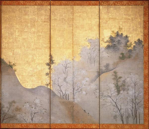 Spring Landscape (pen & ink, colour, gold paper on panel) (see 216558) von Linkoku