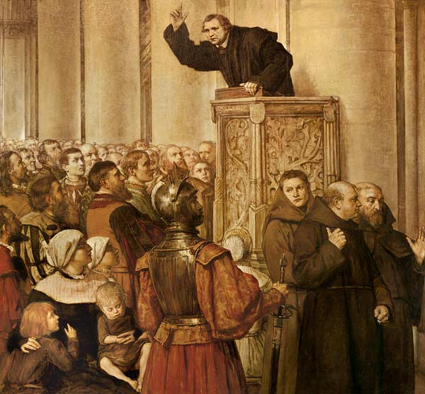 Luther predigt von der Kanzel von Linnig