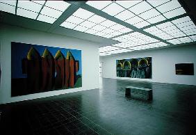 View of a gallery exhibiting works