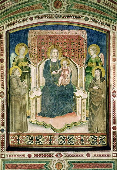 Madonna Enthroned with St. Francis of Assisi, St. Clare and Two Angels von Master of Figline