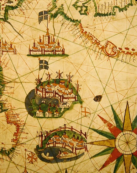 The Cities of Marseille and Genoa with their ports, from a nautical atlas, 1651(detail from 330919) von Pietro Giovanni Prunes
