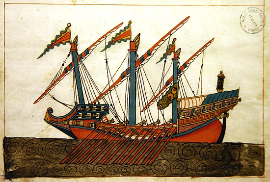 Ms. cicogna 1971, miniature from the ''Memorie Turchesche'' depicting a Turkish galley with a single von Venetian School