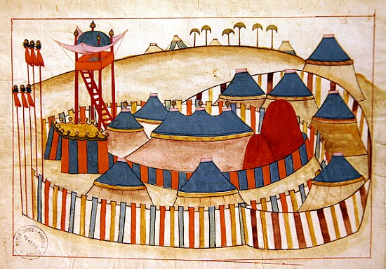 Ms. cicogna 1971, miniature from the ''Memorie Turchesche'' depicting a Turkish camp with look-out t von Venetian School