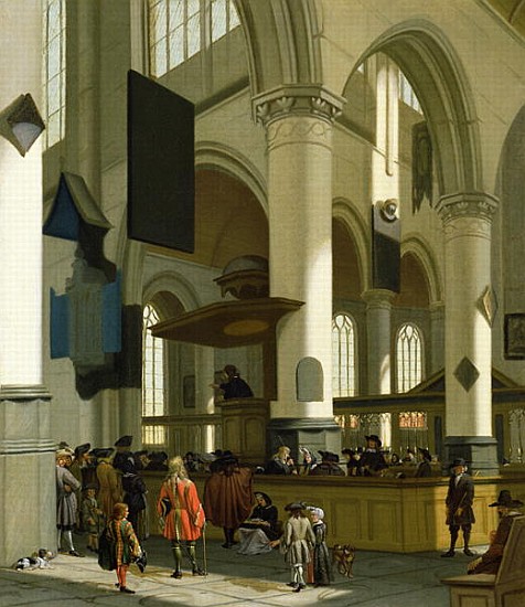 Interior of the Oude Kerk, Delft, with a preacher von A. Storck