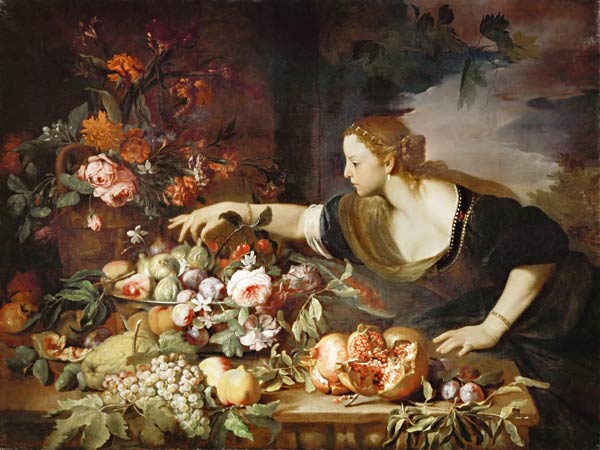 Frau mit Blumen und Früchten von Abraham Brueghel