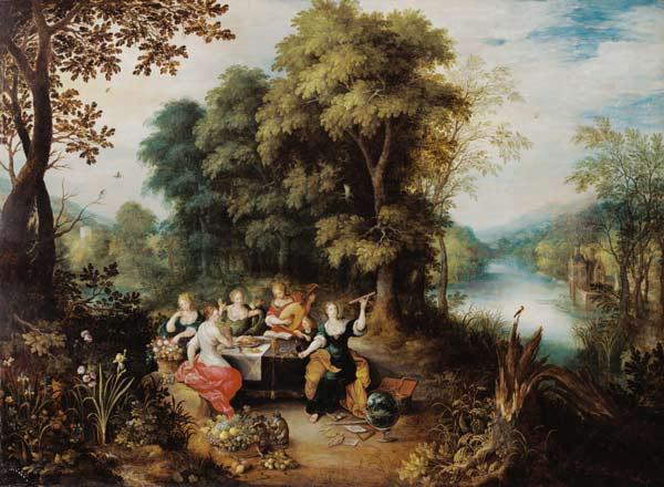 Landschaft mit der Allegorie der fünf Sinne 1624