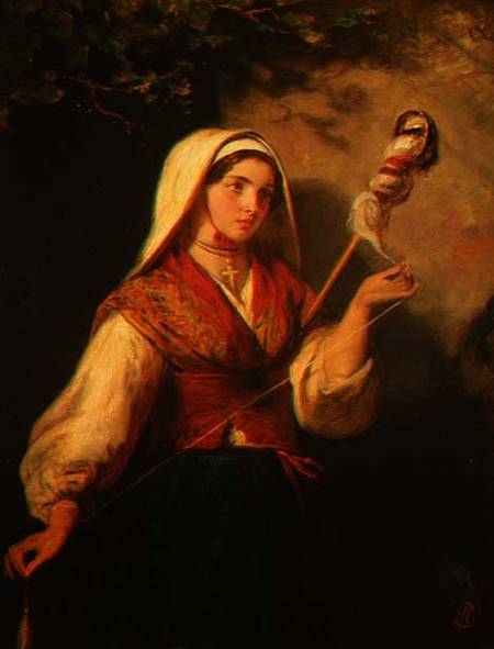 Young Woman Spinning Wool von Abraham Solomon