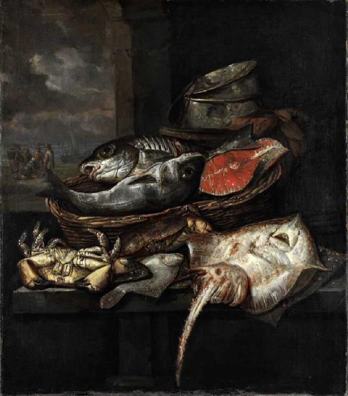 Bank eines Fischhändlers. von Abraham van Beyeren