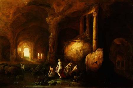 Nymphs Bathing by Classical Ruins von Abraham van Cuylenborch
