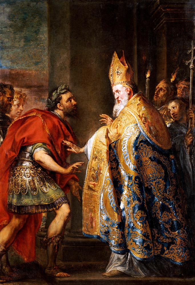 Kaiser Theodosius vor dem Heiligen Ambrosius. von Abraham van Diepenbeeck