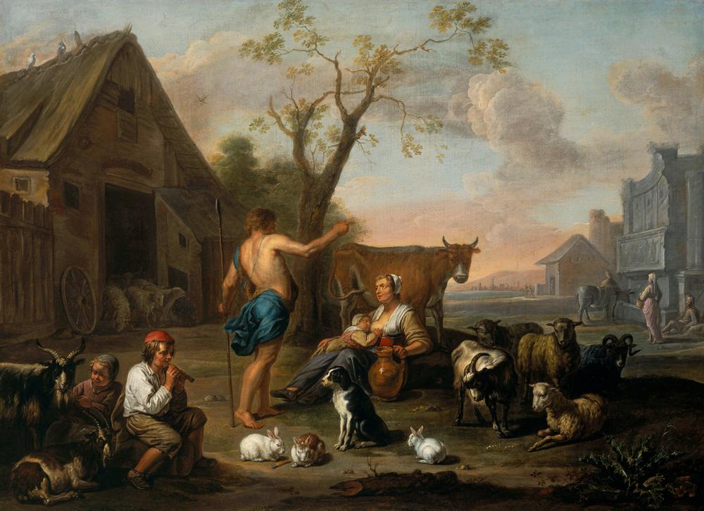 Dorfszene mit Landleuten und Tieren von Abraham Willemsen