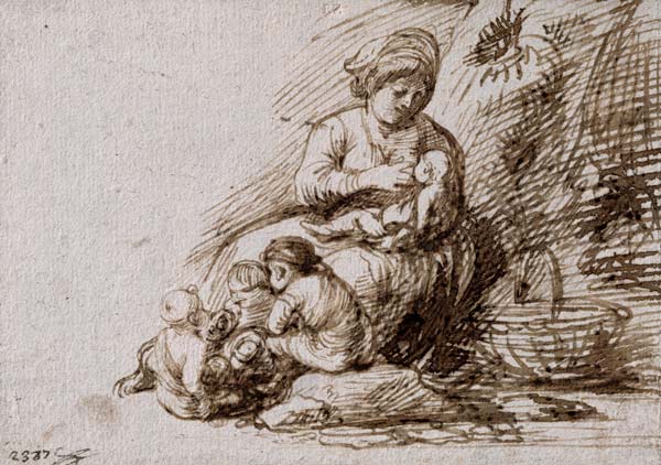 Woman Breastfeeding (pen & ink on paper) von Adam Elsheimer