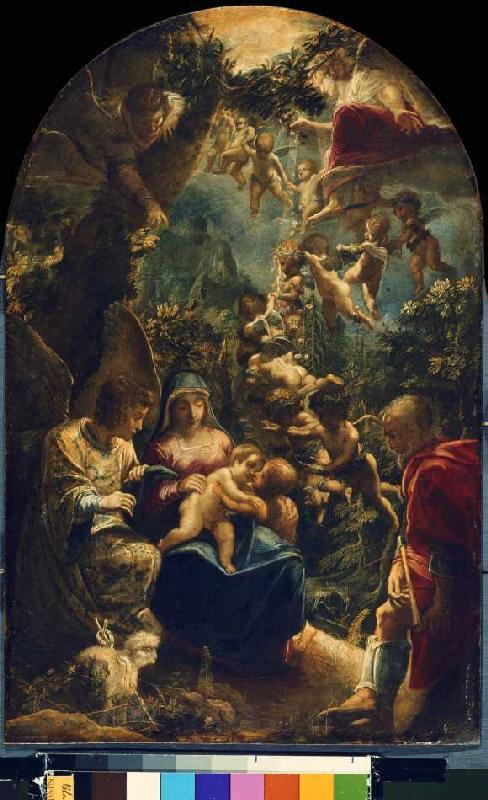 Die hl. Familie mit Engeln und dem kleinen Johannes d.Täufer von Adam Elsheimer