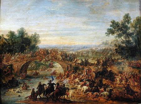 Cavalry Battle on a Bridge von Adam Frans van der Meulen