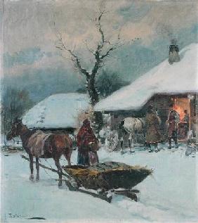 Sleighs in Front of a House 1930