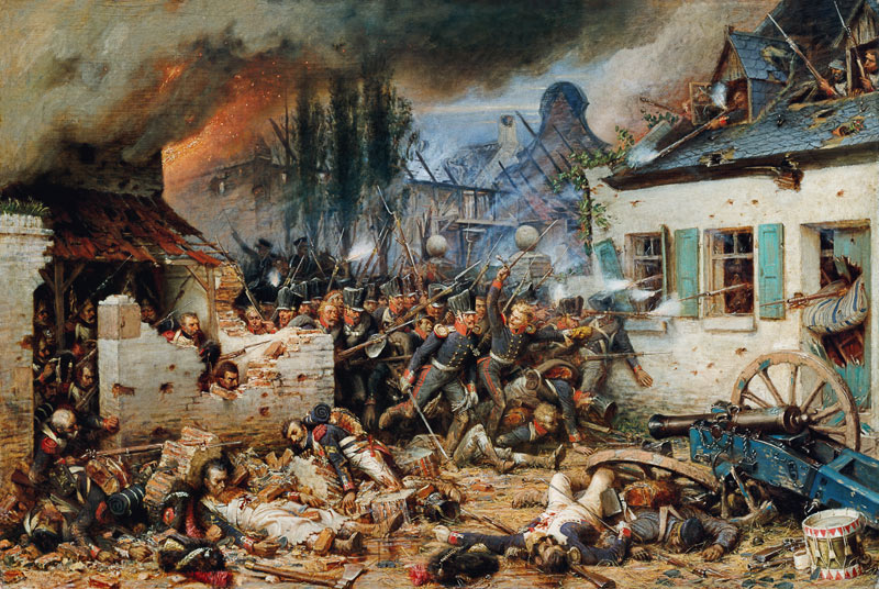 Attacking the Prussians in Plancenoit in the Battle of Waterloo von Adolf Northern