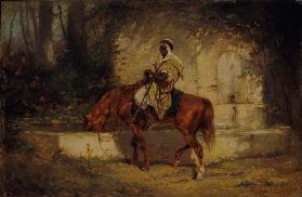 Ein Araber zu Pferde an der Tränke 1862