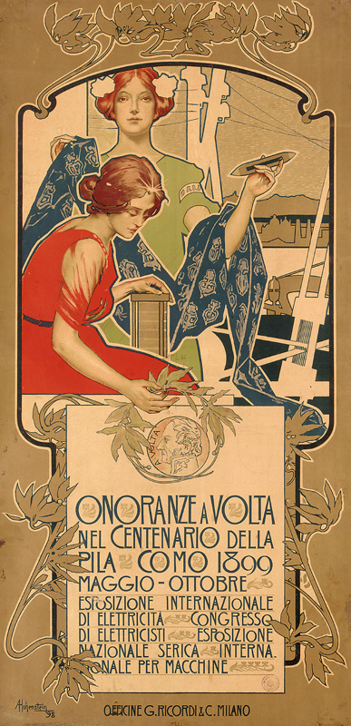 Poster advertising the exhibition of electrical products held in honor of the 100th anniversary of t von Adolfo Hohenstein