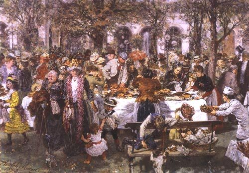 Buffet dressé pour le petit déjeuner par la boulangerie fine, à Kissingen von Adolph Friedrich Erdmann von Menzel