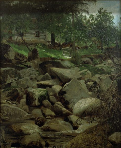Menzel / Mountain Stream with Hut / 1871 von Adolph Friedrich Erdmann von Menzel