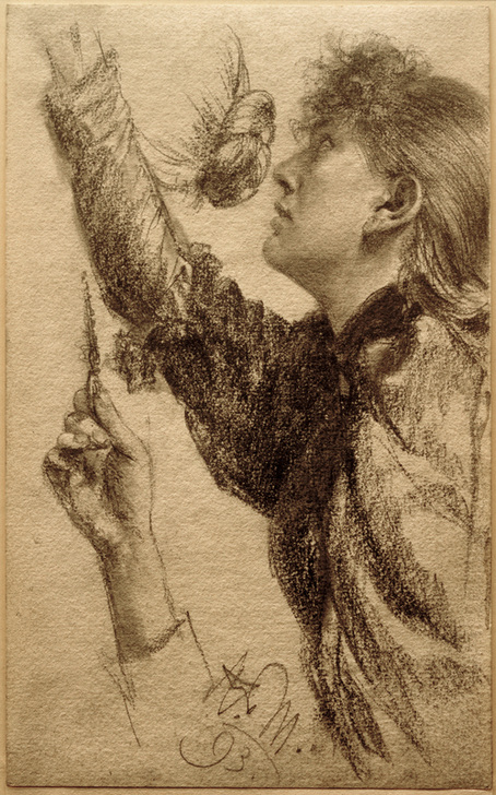 Studie zu einer jungen Frau mit erhobenem Arm von Adolph Friedrich Erdmann von Menzel