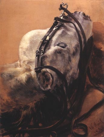 Tête de cheval couchée, bidée von Adolph Friedrich Erdmann von Menzel