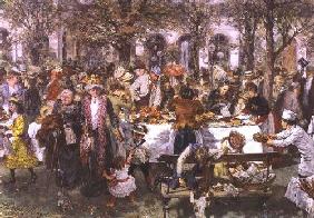 Buffet dressé pour le petit déjeuner par la boulangerie fine, à Kissingen 1893