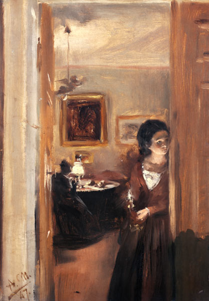 Wohnzimmer mit der Schwester des Künstlers von Adolph Friedrich Erdmann von Menzel
