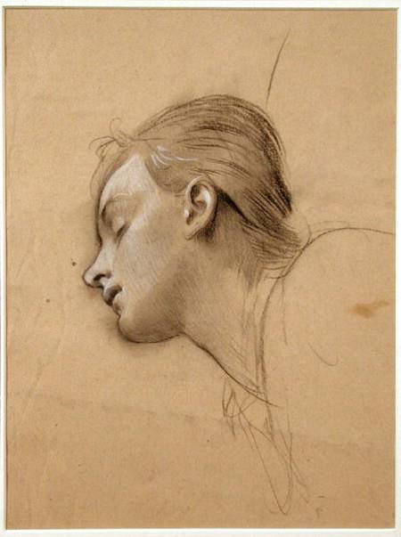 Study of the Head for 'St Cecilia' (charcoal & white chalk on buff paper) von Adolph Hiremy-Hirschl