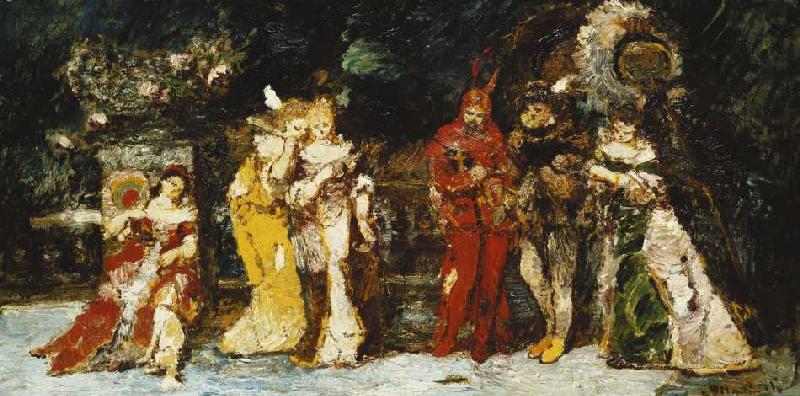 Darsteller auf einer Terrasse mit Faust und Mephisto von Adolphe Jos.Th. Monticelli