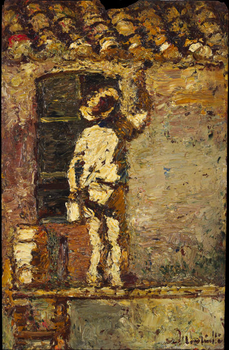 Ein Anstreicher an einer Hauswand von Adolphe Jos.Th. Monticelli
