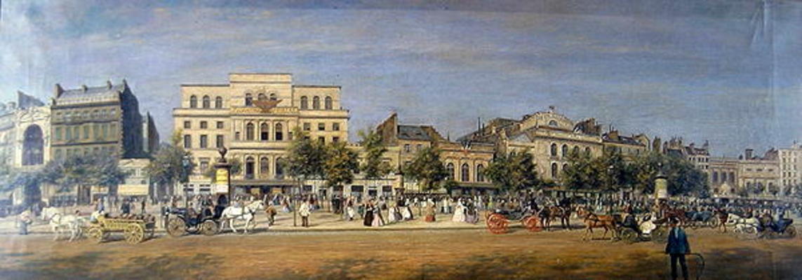 Panorama of Le Boulevard du Temple and its several theatres, c.1860 (colour litho) von Adolphe Martial Potemont